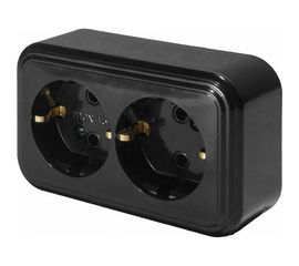 2-местная розетка STEKKER с заземлением PST16-31-20 RA 16-238-Ч, пластик АВС, 16А, IP20, черный 39696 