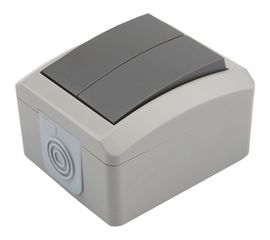 Двухклавишный накладной выключатель KRANZ IP54 серый KR-78-0609 