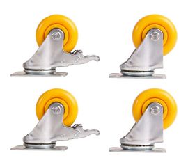Набор из 4-х поворотных колес - желтый полипропилен PP диаметром 75 мм MOVERPLAT 75-PPx4 