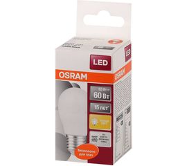 Светодиодная лампа OSRAM LED STAR, P, шар, 6.5Вт, E27, 550 Лм, 3000 К, теплый белый свет 4058075134355 