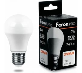 Светодиодная лампа FERON PRO LB-1009 шар E27 9W 4000K OSRAM LED 38027 