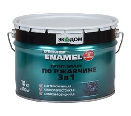 Грунт-эмаль по ржавчине Экодом 3 в 1, черная 10 кг 1 48574 