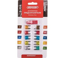Предохранитель SKYWAY MINI, флажковый, 10 шт., 5-30А, с пинцетом, блистер S09302007 