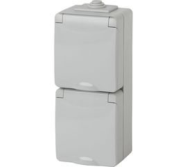 Вертикальная розетка ЭРА 11260703 2х2PE, IP65, 16A, 250В, ОУ, серый Б0036002 