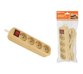 Бытовой удлинитель TDM У04В, 4 гнезда, 3метра, 2П+3, ПВС 3х1мм2 Эко сосна 16А/250В SQ1303-2111 