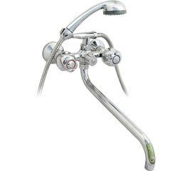 Ванно-душевой смеситель Juguni двуручный с металлическим шлангом и хромированной лейкой 0402.960 