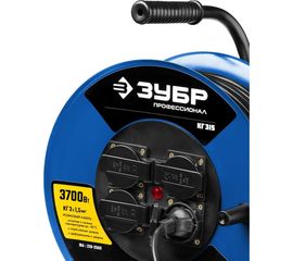 Удлинитель на катушке ЗУБР "КГ 315", 50 м, 3700 Вт, 4 гнезда, IP44, КГ 3х1,5 кв мм, 55080-50 