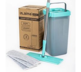 Швабра с отжимом и двухкамерным ведром ЛАЙМА LAIMA COMPACT MOP 3 насадки из микрофибры, 7 литров 607389 