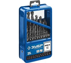 Набор сверл из быстрорежущей стали по металлу, 25 шт. ПРОФЕССИОНАЛ Зубр 29621-H25 