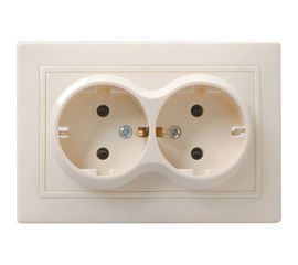 2местная розетка IEK КВАРТА с заземлением, в сборе, без шторок, кремовый ERK24-K33-16-DM 