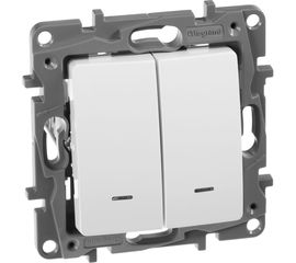 2-клавишный переключатель c подсветкой Legrand ETIKA белый 672216 