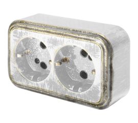 Розетка duwi о/п с з/к 2-местная серия Palazzo Vintage, белое золото патина 26437 8 