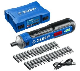 Аккумуляторная отвертка ЗУБР Профессионал 4 Vmax, в кейсе с набором 33 бит PSD-4S 