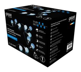 Садовая гирлянда на солнечной батарее Gauss Solar, 10 LED ламп, большие шары, белый свет GS033 