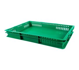 Ящик п/э 600х400х75 стенки перфорированные, дно сплошное, зеленый Тара.ру 05544 