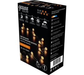 Садовая гирлянда на солнечной батарее Gauss Solar Шары 30 LED ламп, белый свет, GS032 