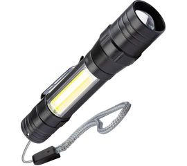 Ручной аккумуляторный фонарь КОСМОС 1Вт LED+5ВтCOB/линза/зум/Li-ion 18650 1000mAh/ABS-пластик/USB-шнур, KOS113Lit 