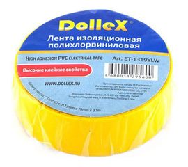 Изоляционная лента DolleX, 19 мм х 9,10 м, желтая, ПВХ PVC, ET-1319YLW 