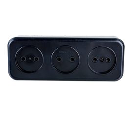 3-местная розетка STEKKER без заземления PST16-50-20 RA 16-344-Ч, пластик АВС, 16А, IP20, черный 39700 