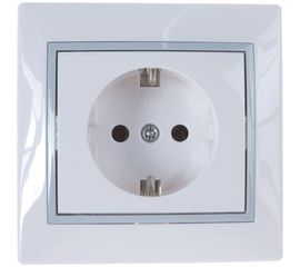 Розетка Lezard MIRA с заземлением, керамика, белый, с серой вставкой 701-0215-122 