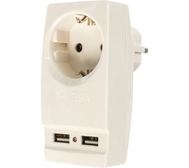 Адаптер ЭРА SP-1e-USB-W Polynom 1гн 220V + 2xUSB 2100mA, c заземлением, белый Б0026332 