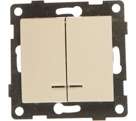 Выключатель GUSI ELECTRIC Bravo 2 клавиши, индикатор, СУ, 10А, 250В, бежевый С10В28-003 