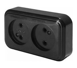 2-местная розетка STEKKER без заземления, PST16-30-20 RA 16-237-Ч, пластик АВС, 16А, IP20, черный 39694 