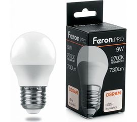 Светодиодная лампа FERON PRO LB-1409 Шарик E27 9W 2700K OSRAM LED 38080 