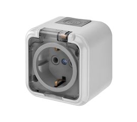 Розетка Bylectrica 1-местная ОУ с заз.конт. IP54, с прозрачной крышкой, серия ПРАЛЕСКА АКВА, серый РА16-297 (02) 