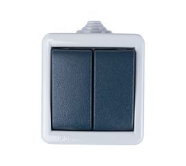 Двухклавишный выключатель Aling-conel ARMOR IP55 10AX 250В открытой установки, серый 282.1A 117013 