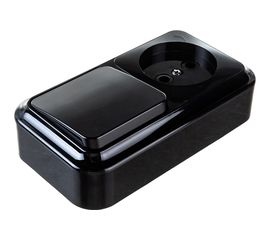 Блок Bylectrica 1 выключатель + розетка ОУ, серия ПРАЛЕСКА, черный, В-РЦ-521 черный 