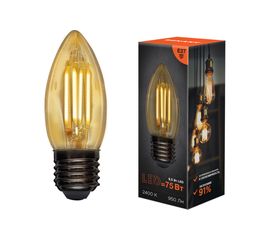 Филаментная лампа REXANT Свеча CN35 9.5 Вт 2400K E27 золотистая колба 604-100 