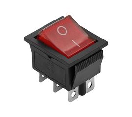 Клавишный выключатель duwi красный с подсветкой 6 контактов, 250В, 16А, ВКЛ-ВКЛ тип RWB-506, SC-767 26841 3 