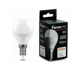 Светодиодная лампа FERON PRO LB-1409 Шарик E14 9W 4000K OSRAM LED 38078 