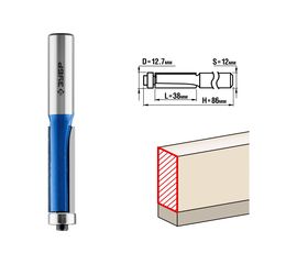 Фреза кромочная с нижним подшипником ПРОФЕССИОНАЛ (12.7х38х86 мм; хвостовик 12 мм) Зубр 28727-12.7-38 