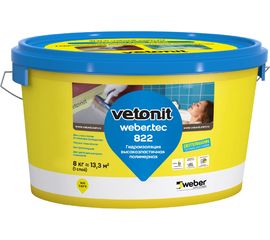 Готовая гидроизоляционная мастика Vetonit weber.tec 822 ведро, 8 кг, серая 1016084 