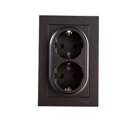 Двухместная розетка Schneider Electric ATLAS DESIGN с заземлением 16А в сборе мокко ATN000624 
