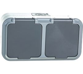 Розетка Bylectrica 2-местная ОУ с заз.конт. IP54, серия ПРАЛЕСКА АКВА, серый, РА16-303 03 