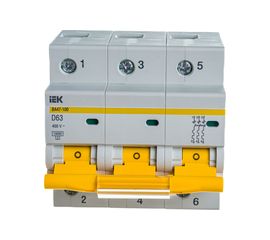 Автоматический модульный выключатель IEK ВА 47-100 3п, D, 63А, 10кА, ИЭК MVA40-3-063-D 