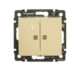 Механизм выключателя Legrand 2-клавишный СП Valena 10 А 250 В IP31 с зеленой подсветкой слоновая кость Leg 774328 