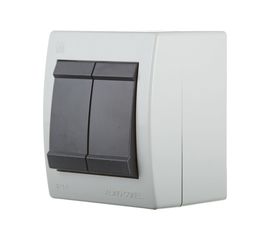 Двухклавишный выключатель Aling-conel POWER IP44 10AX 250В открытой установки, 252.1A серый 117025 
