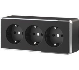 Тройная розетка WERKEL W5073135 с заземлением и шторками Gallant (черный/хром) a052592 