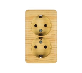 Розетка Lezard VIOLA, двойная, с заземлением, закрытый корпус, керамика, белёный дуб, 751-5200-127 