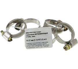 Червячный хомут РОССНА 16х27 мм 1 1/16" нержавеющая сталь, винт, 5 шт. Р860711 DIY 
