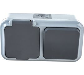 Блок Bylectrica 1 выключатель + розетка ОУ IP54, серия ПРАЛЕСКА АКВА, серый, В-РЦ-653 03 