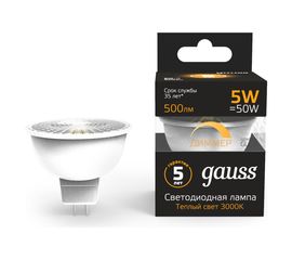 Лампа Gauss LED MR16 GU10-dim 5W 500lm 3000K 101506105-D 