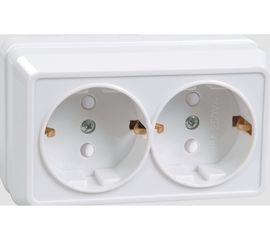 2местная розетка IEK РСш22-3-ОБ с заземляющим контактом, с защитной шторкой, 16А, открытая установка, ОКТАВА, белый ERO24-K01-16-DC 