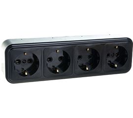4-местная розетка STEKKER с заземлением PST16-60-20 RA 16-466-Ч, пластик АВС, 16А, IP20, черный 39704 