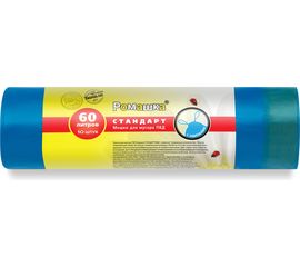 Мешки для мусора в рулоне с завязками (60 л, 10 шт, синие, ПВД, 25 мкм, 60х68 см) Ромашка ЗВС6010С 