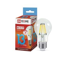 Светодиодная лампа IN HOME LED-A60-deco 13Вт 230В Е27 4000К 1170Лм прозрачная 4690612035604 